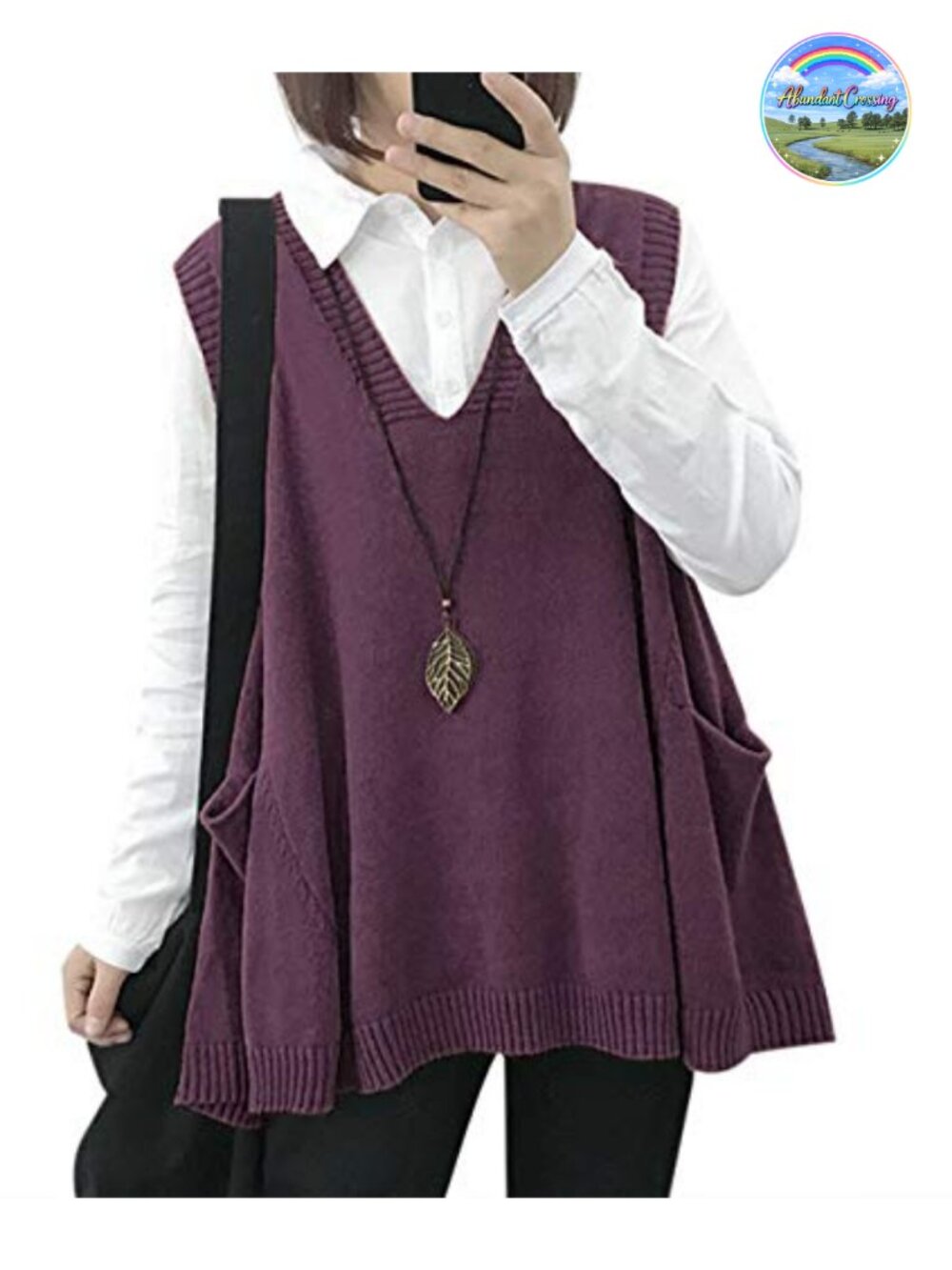 Oversized Cotton Knit Sweater Vest Sleeveless Pullover with Drop Pockets
